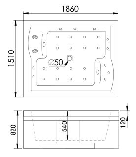 Акриловая ванна Gemy G9052 II K R 186x151x82